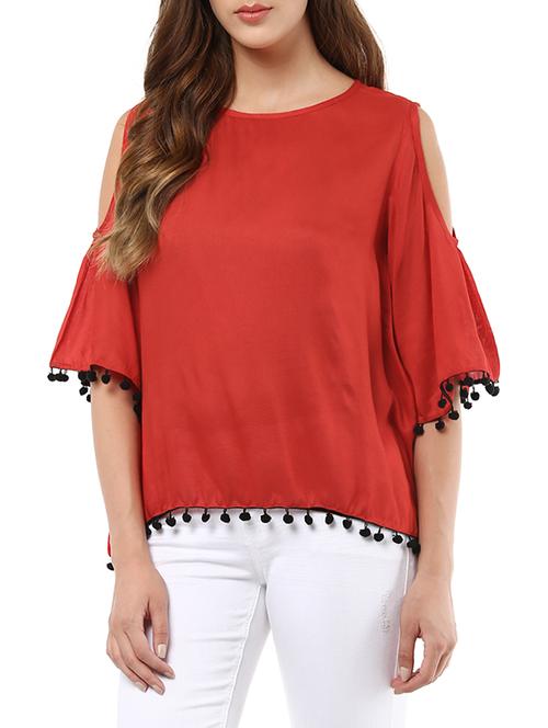 cold shoulder pom pom detail top - 13447243 - Very Small Image - 1