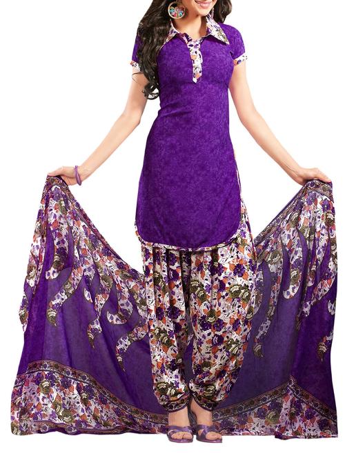 purple crepe printed patiyala suit dress material - 13448040 - Very Small Image - 1