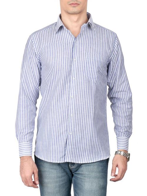 light blue striped cotton casual shirt - 13449940 - Very Small Image - 1