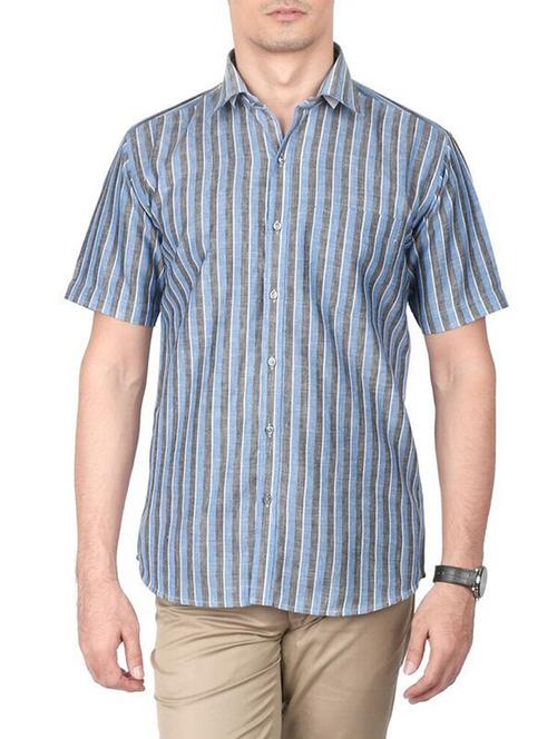 blue and grey striped cotton casual shirt - 13449956 - Very Small Image - 1