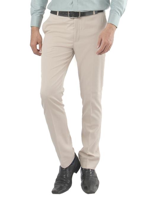 beige polyester blend flat front trousers - 13450336 - Very Small Image - 1