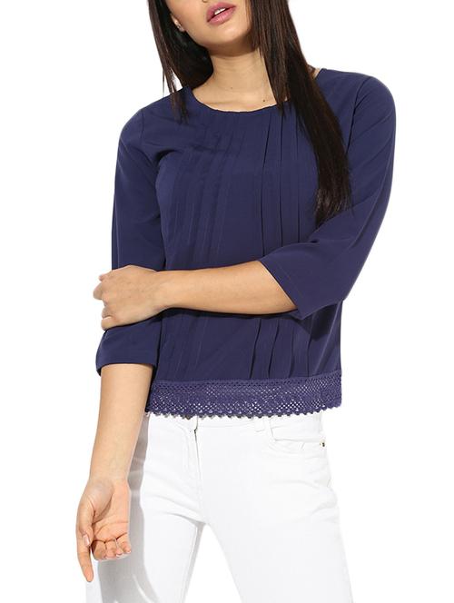 front pleated lace trim top - 13450748 - Very Small Image - 1