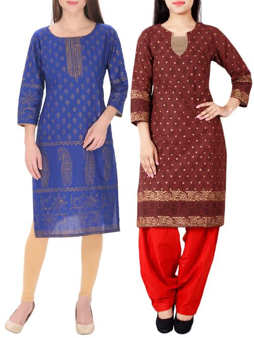 set of 2 multi cotton printed kurta - 13450876 - Very Small Image - 1