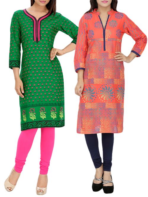 set of 2 multi cotton printed kurta - 13450879 - Very Small Image - 1