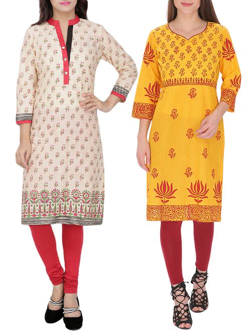 set of 2 multi cotton printed kurta - 13450885 - Very Small Image - 1