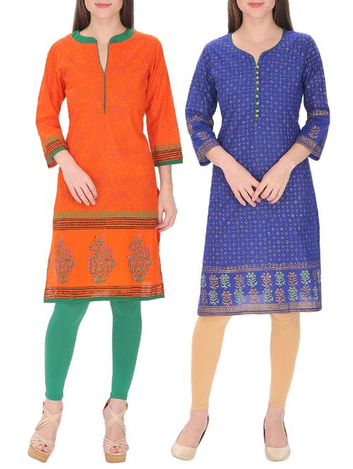 set of 2 multi cotton printed kurta - 13450887 - Very Small Image - 1