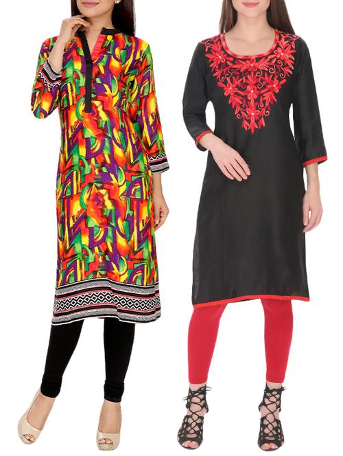 set of 2 multi cotton printed kurta - 13450902 - Very Small Image - 1