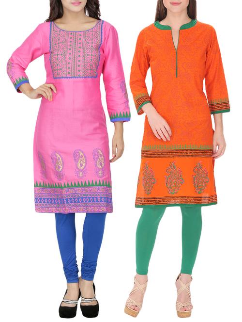 set of 2 multi cotton printed kurta - 13450906 - Very Small Image - 1