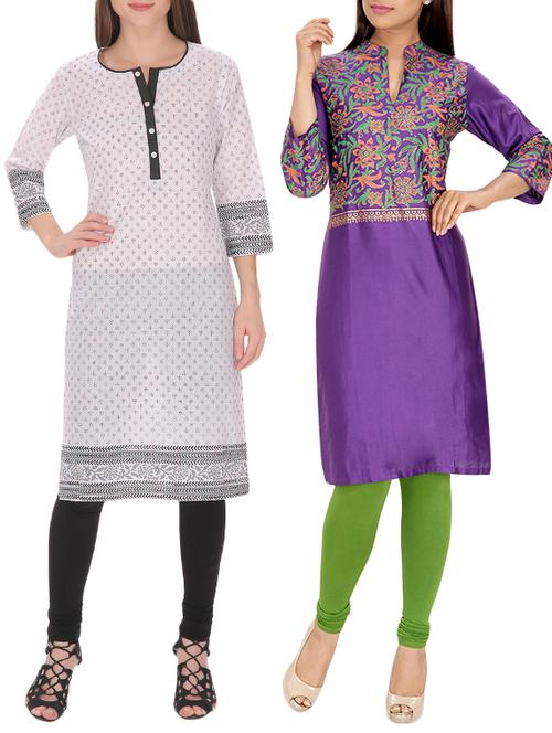 set of 2 multi cotton printed kurta - 13450932 - Very Small Image - 1
