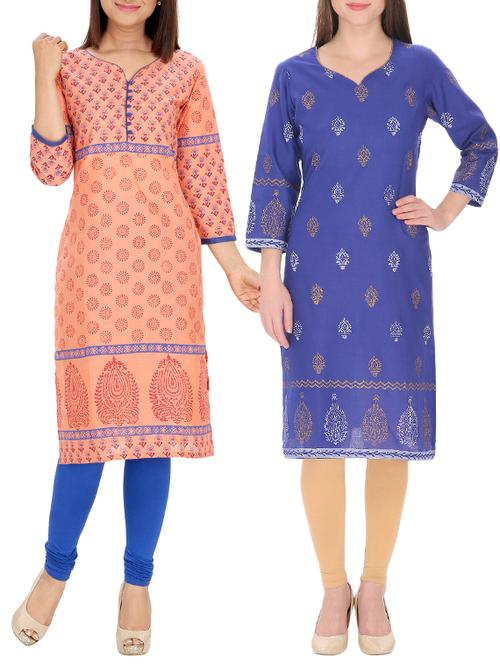 set of 2 multi cotton printed kurta - 13450938 - Very Small Image - 1