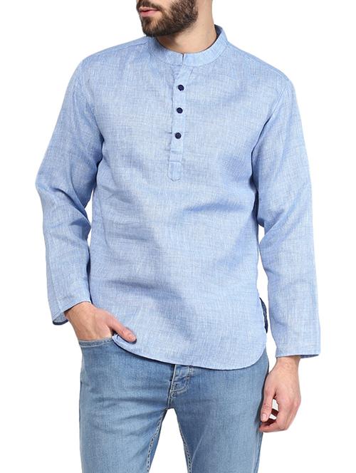 blue linen kurta - 13451136 - Very Small Image - 1