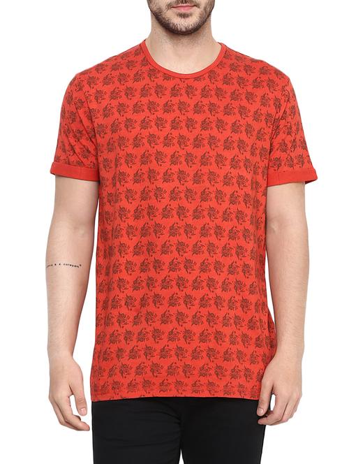 orange cotton floral print t-shirt - 13454937 - Very Small Image - 1