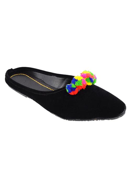 black pom poms handicraft slip on jutis - 13454980 - Very Small Image - 1