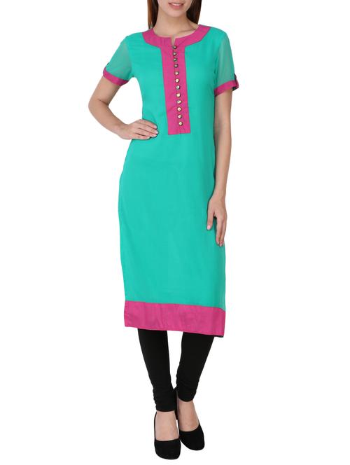 turquoise georgette straight kurta - 13455225 - Very Small Image - 1