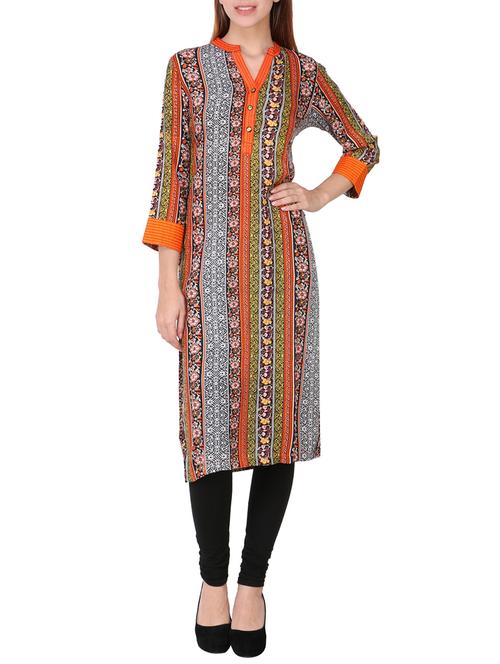 orange rayon straight kurta - 13455230 - Very Small Image - 1