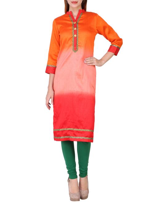 orange chanderi straight kurta - 13455244 - Very Small Image - 1