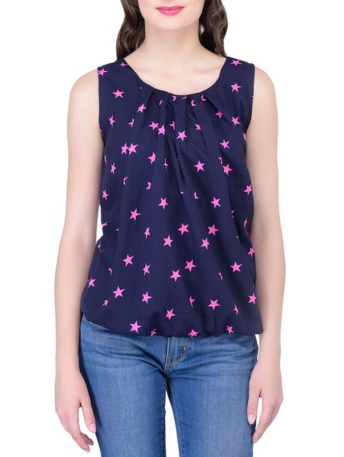 blue poly crepe blouson top - 13455392 - Very Small Image - 1