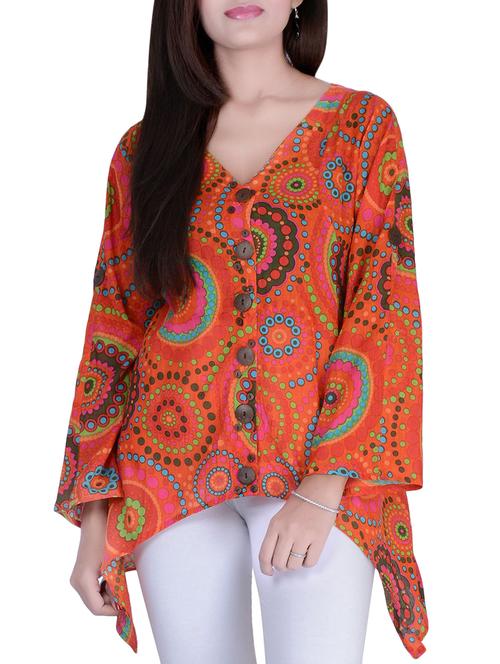 orange printed cotton regular top - 13455405 - Very Small Image - 1