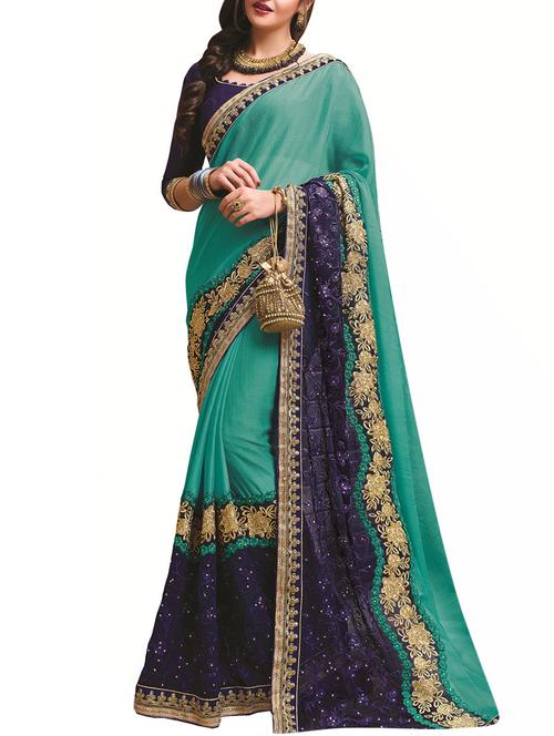 turquoise georgette embroidered saree with blouse - 13458699 - Very Small Image - 1