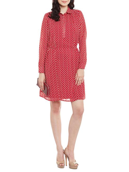 red georgette belted dress - 13458766 - Very Small Image - 1