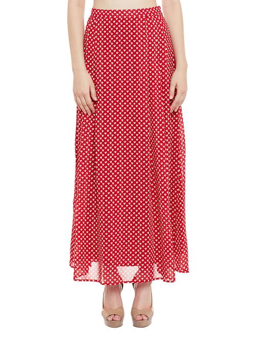 red side pleated maxi skirt - 13458827 - Very Small Image - 1