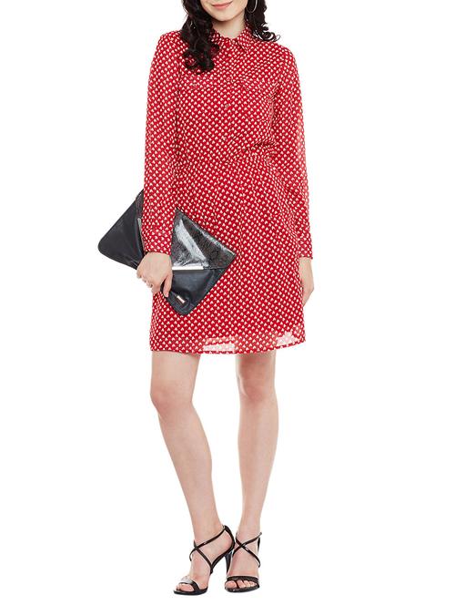 red printed georgette dress - 13458839 - Very Small Image - 1