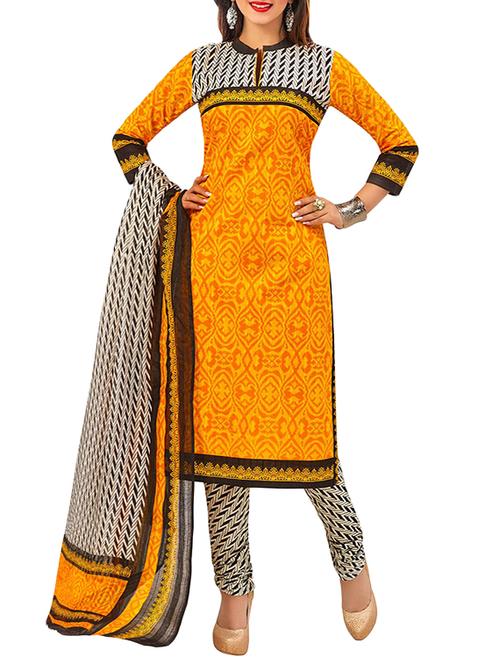 yellow cotton printed unstitched suit - 13460029 - Very Small Image - 1