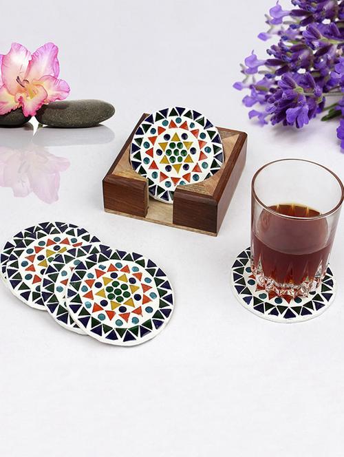 earthenmetal handcrafted designer mosaic glass set of 6 circular coasters - 13461739 - Very Small Image - 1