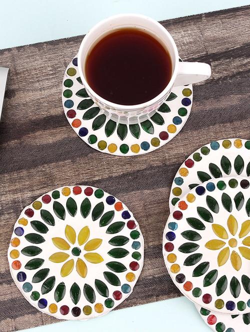 earthenmetal handcrafted designer mosaic glass set of 6 circular coasters - 13461740 - Very Small Image - 1