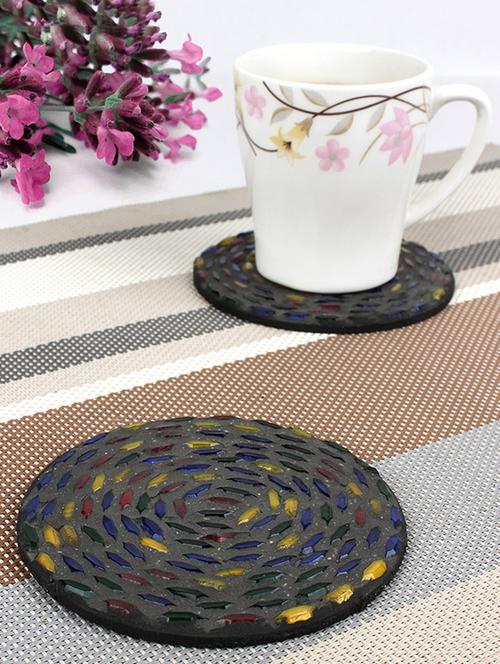 earthenmetal handcrafted designer mosaic glass circular coasters-set of 6 - 13461743 - Very Small Image - 1