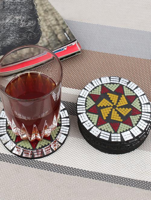 earthenmetal handcrafted designer mosaic glass circular coasters-set of 6 - 13461746 - Very Small Image - 1