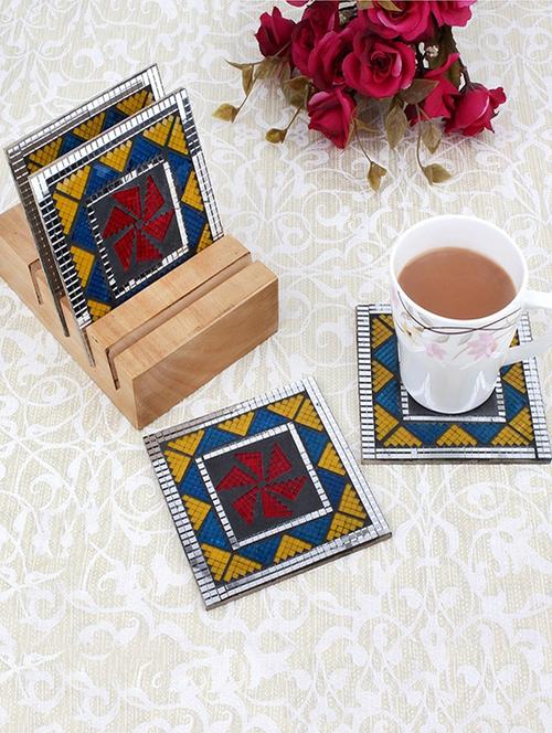 earthenmetal handcrafted designer mosaic glass coasters-set of 4 - 13461753 - Very Small Image - 1