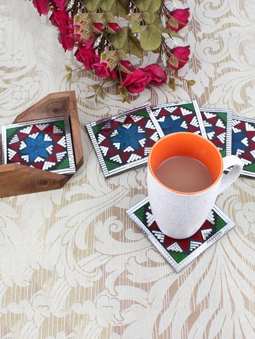 earthenmetal handcrafted designer mosaic glass coasters-set of 6 - 13461755 - Very Small Image - 1