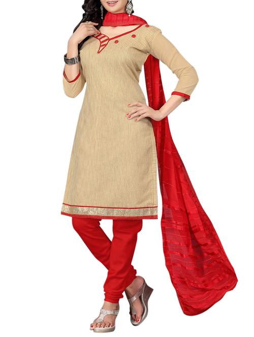 beige cotton blend unstitched suit - 13464480 - Very Small Image - 1