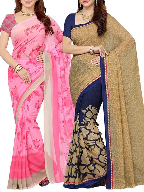 multi colored georgette combos saree - 13464661 - Very Small Image - 1
