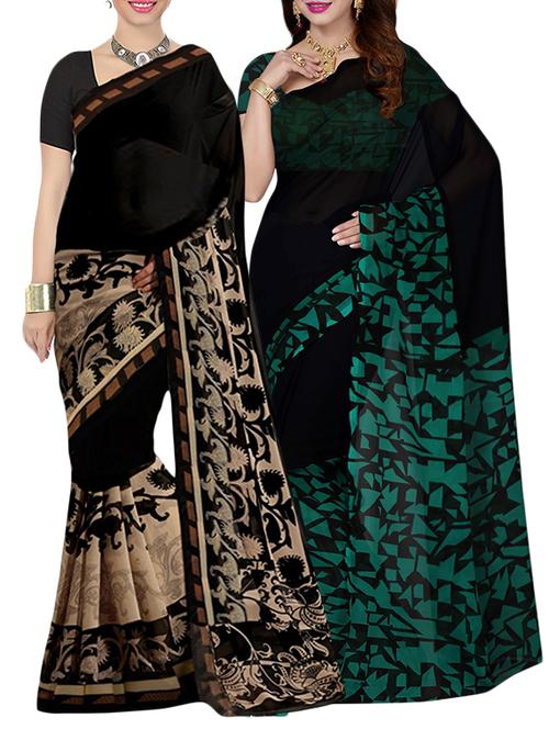 black printed saree - 13464668 - Very Small Image - 1