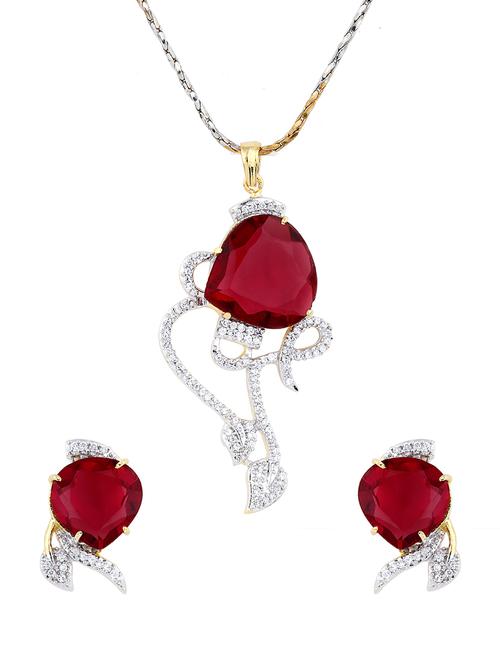 red silver tone pendant & earrings set - 13465445 - Very Small Image - 1