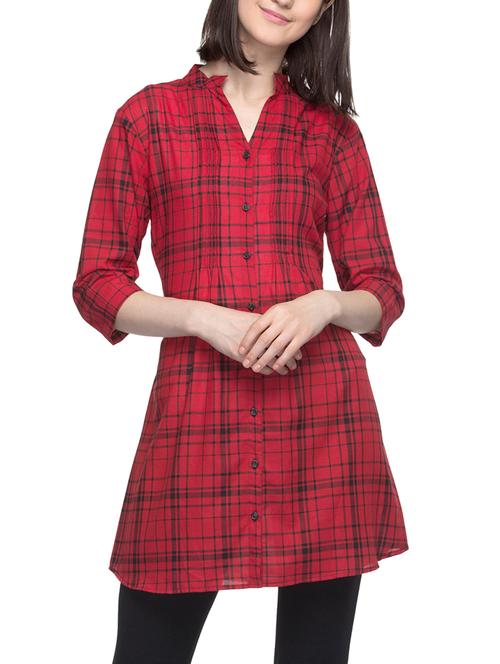 red cotton checkered tunic - 13467924 - Very Small Image - 1