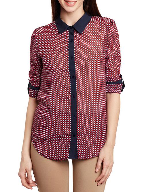 red georgette regular shirt - 13468057 - Very Small Image - 1