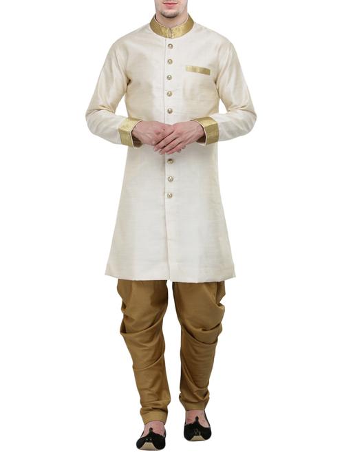 cream silk blend sherwani ethnic wear set - 13468572 - Very Small Image - 1