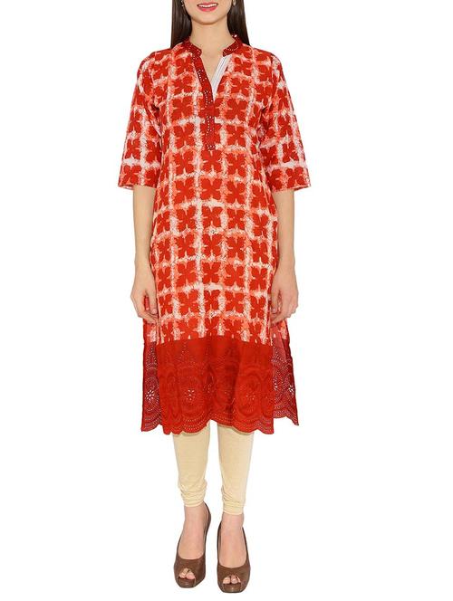 orange cotton straight kurta - 13468593 - Very Small Image - 1