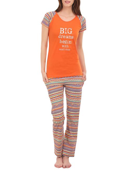 orange printed cotton nightwear set - 13469375 - Very Small Image - 1