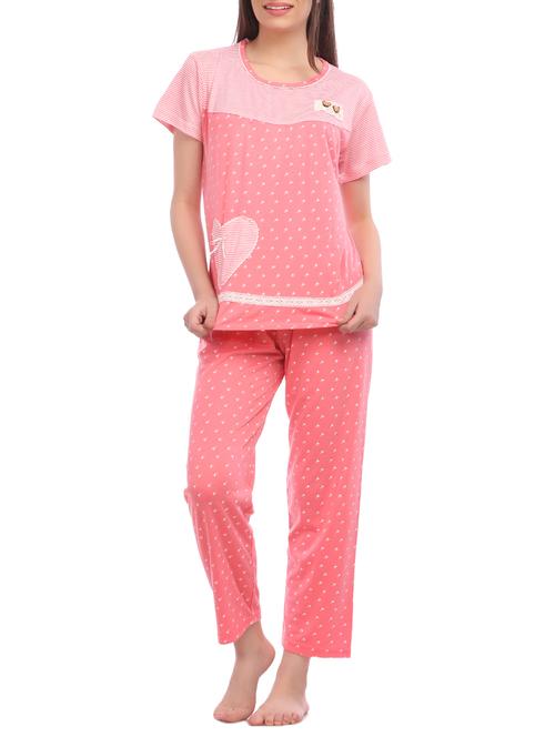 pink printed cotton nightwear set - 13469383 - Very Small Image - 1