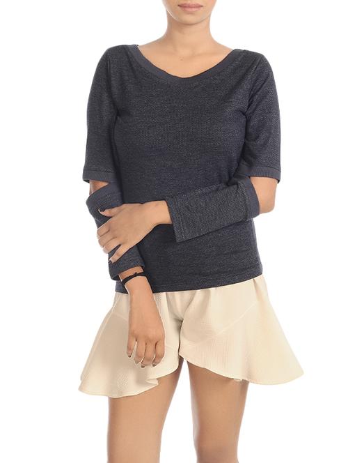 cut out sleeved knitted tee - 13470248 - Very Small Image - 1