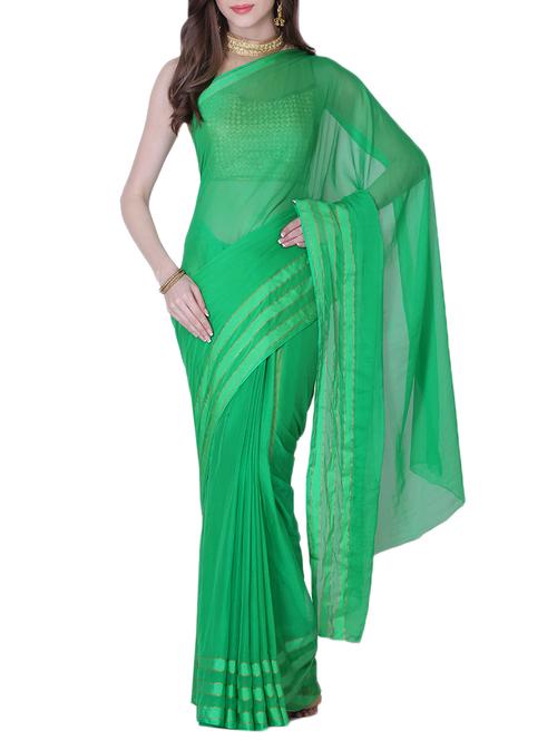 green chiffon bordered saree with blouse - 13479667 - Very Small Image - 1