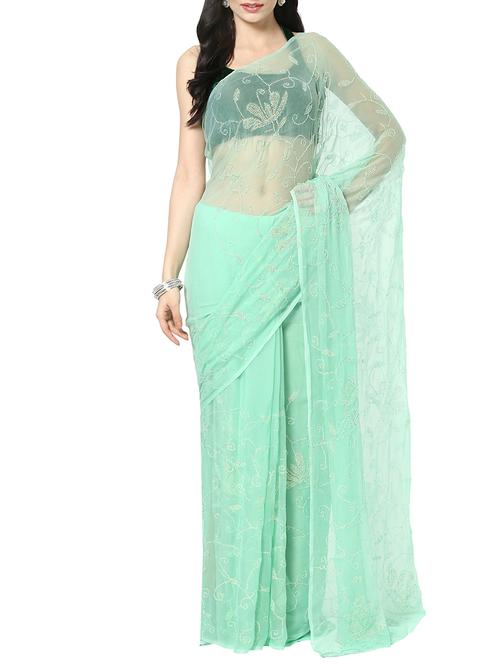 green chiffon embroidered saree - 13479675 - Very Small Image - 1