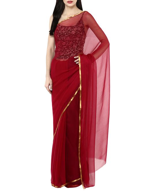 maroon chiffon plain saree - 13479678 - Very Small Image - 1