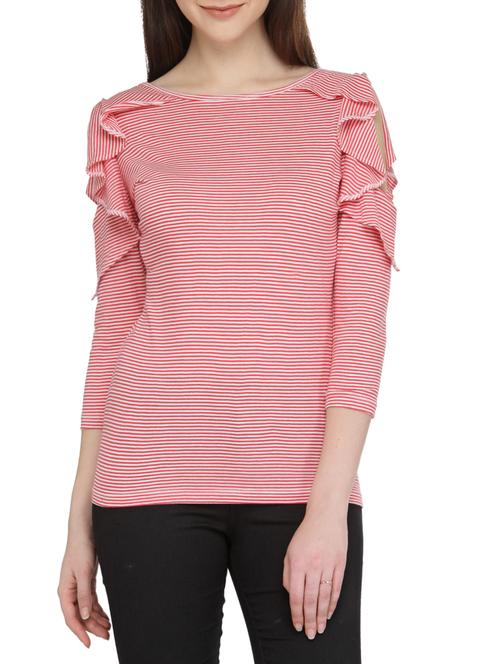 ruffle detail boat neck top - 13480103 - Very Small Image - 1
