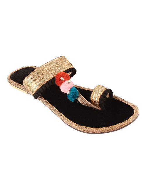 gold pom poms one toe kolhapuri - 13481195 - Very Small Image - 1