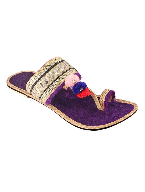 purple pom poms one toe kolhapuri - 13481198 - Very Small Image - 1